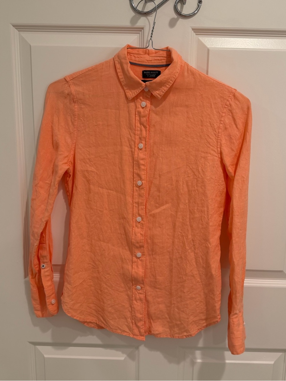 J. Crew Coral Orange Linen Button-Up Shirt